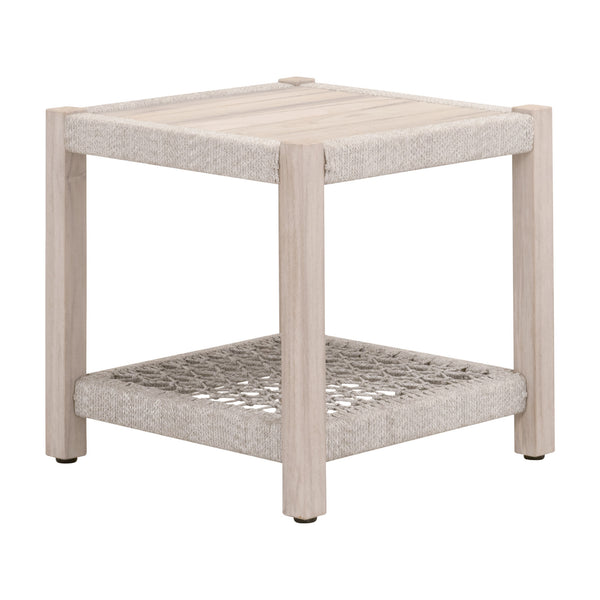 Essentials for Living Wrap Outdoor End Table 6872.WTA/GT Taupe & White Flat Rope, Gray Teak