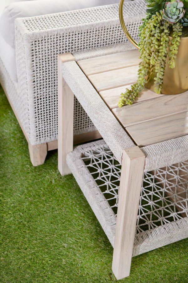 Essentials for Living Wrap Outdoor End Table 6872.WTA/GT Taupe & White Flat Rope, Gray Teak