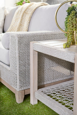 Essentials for Living Wrap Outdoor End Table 6872.WTA/GT Taupe & White Flat Rope, Gray Teak
