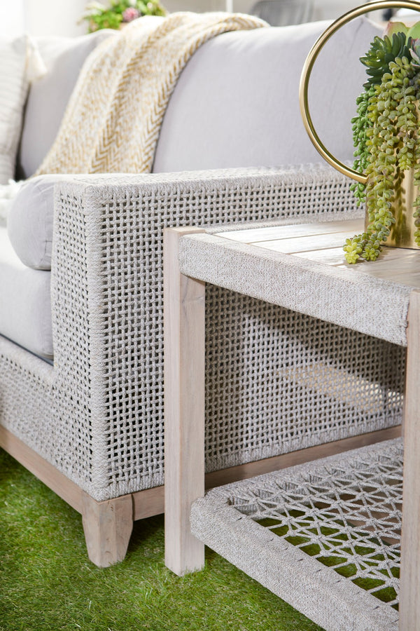 Essentials for Living Wrap Outdoor End Table 6872.WTA/GT Taupe & White Flat Rope, Gray Teak