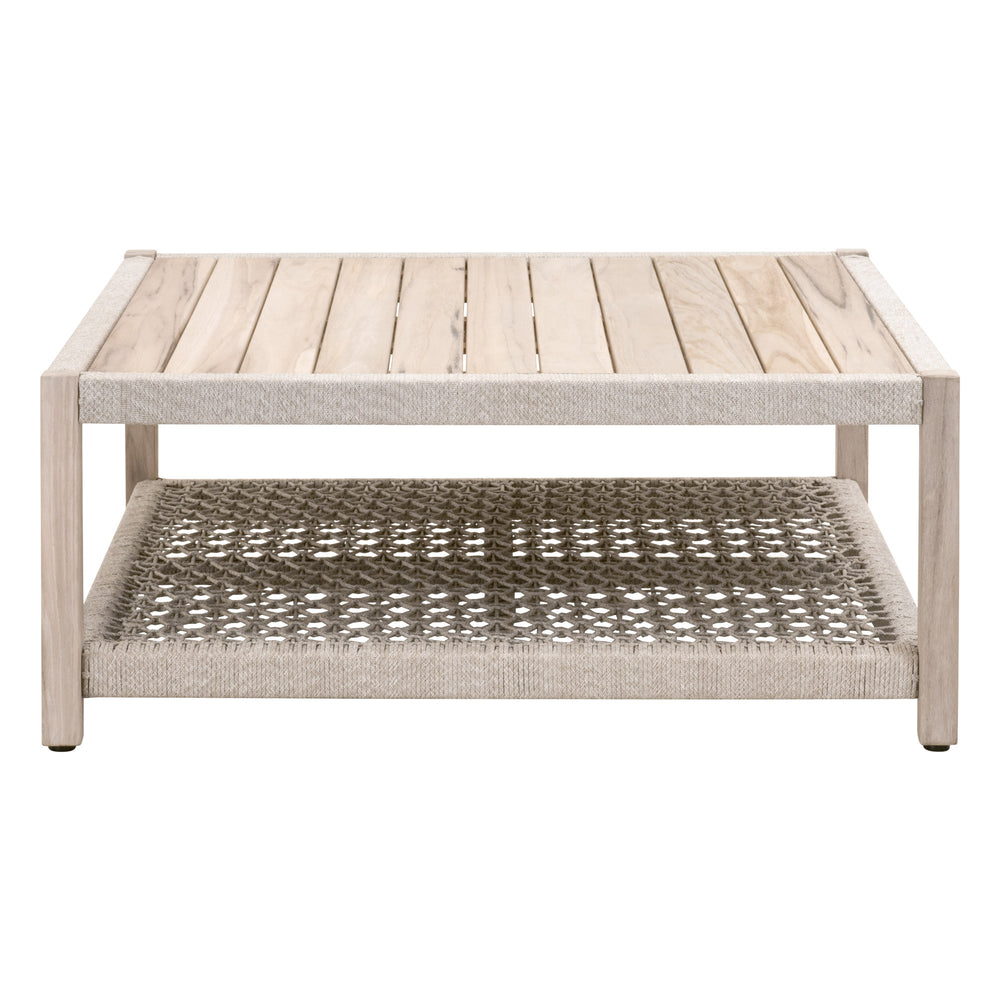 Essentials for Living Wrap Outdoor Square Coffee Table 6870SQ.WTA/GT Taupe & White Flat Rope, Gray Teak