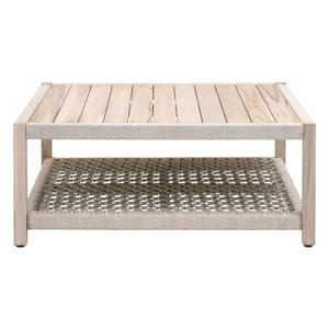 Essentials for Living Wrap Outdoor Square Coffee Table 6870SQ.WTA/GT Taupe & White Flat Rope, Gray Teak