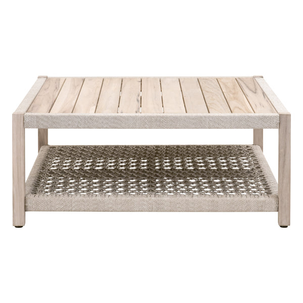 Essentials for Living Wrap Outdoor Square Coffee Table 6870SQ.WTA/GT Taupe & White Flat Rope, Gray Teak