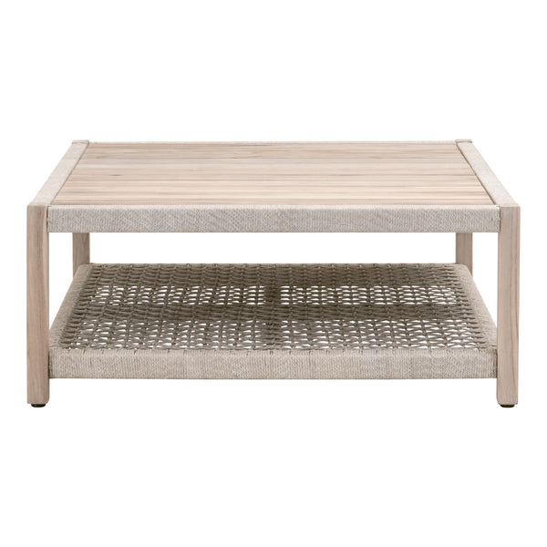 Essentials for Living Wrap Outdoor Square Coffee Table 6870SQ.WTA/GT Taupe & White Flat Rope, Gray Teak
