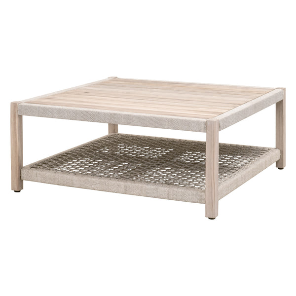 Essentials for Living Wrap Outdoor Square Coffee Table 6870SQ.WTA/GT Taupe & White Flat Rope, Gray Teak