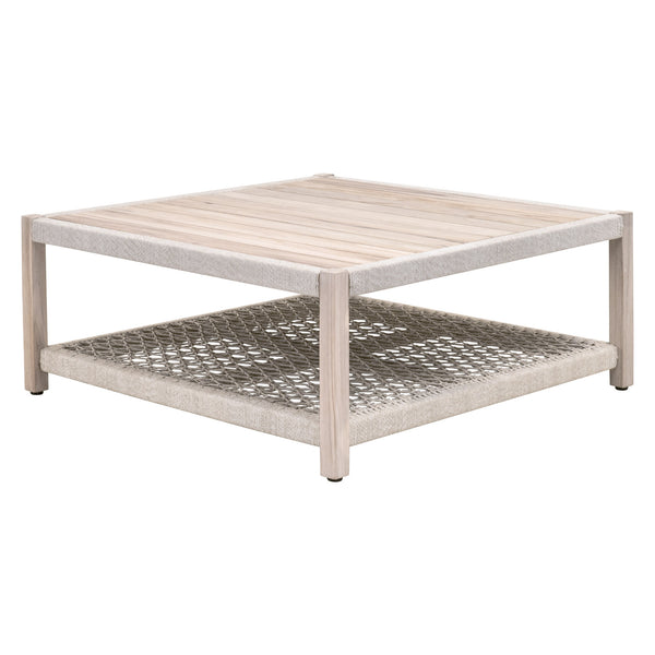 Essentials for Living Wrap Outdoor Square Coffee Table 6870SQ.WTA/GT Taupe & White Flat Rope, Gray Teak