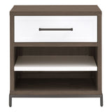 Essentials for Living Wrenn 1-Drawer Nightstand Burnished Brown Acacia, Matte White, Antique Bronze