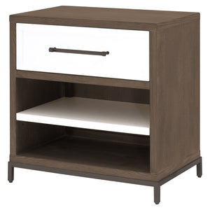 Essentials for Living Wrenn 1-Drawer Nightstand Burnished Brown Acacia, Matte White, Antique Bronze
