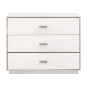 Essentials For Living Wynn Shagreen Nightstand With 3 Felt-lined Drawers, Pearl White Finish, Modern Transitional Design Pearl Shagreen,Brushed Stainless Steel Faux Shagreen Resin,Solid Rubberwood,Plywood,Mdf,Stainless Steel 6157.Prl-shg/Bstl