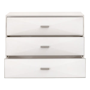 Essentials For Living Wynn Shagreen Nightstand With 3 Felt-lined Drawers, Pearl White Finish, Modern Transitional Design Pearl Shagreen,Brushed Stainless Steel Faux Shagreen Resin,Solid Rubberwood,Plywood,Mdf,Stainless Steel 6157.Prl-shg/Bstl