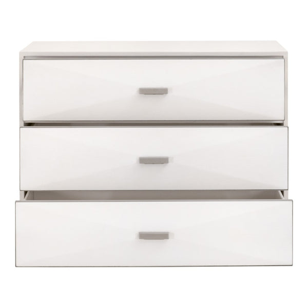 Essentials For Living Wynn Shagreen Nightstand With 3 Felt-lined Drawers, Pearl White Finish, Modern Transitional Design Pearl Shagreen,Brushed Stainless Steel Faux Shagreen Resin,Solid Rubberwood,Plywood,Mdf,Stainless Steel 6157.Prl-shg/Bstl