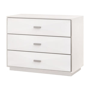 Essentials For Living Wynn Shagreen Nightstand With 3 Felt-lined Drawers, Pearl White Finish, Modern Transitional Design Pearl Shagreen,Brushed Stainless Steel Faux Shagreen Resin,Solid Rubberwood,Plywood,Mdf,Stainless Steel 6157.Prl-shg/Bstl