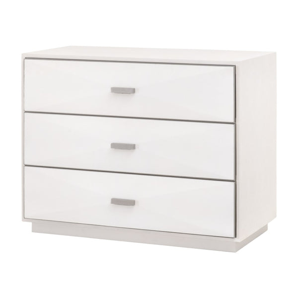 Essentials For Living Wynn Shagreen Nightstand With 3 Felt-lined Drawers, Pearl White Finish, Modern Transitional Design Pearl Shagreen,Brushed Stainless Steel Faux Shagreen Resin,Solid Rubberwood,Plywood,Mdf,Stainless Steel 6157.Prl-shg/Bstl