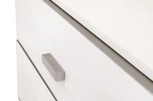 Essentials For Living Wynn Shagreen Nightstand With 3 Felt-lined Drawers, Pearl White Finish, Modern Transitional Design Pearl Shagreen,Brushed Stainless Steel Faux Shagreen Resin,Solid Rubberwood,Plywood,Mdf,Stainless Steel 6157.Prl-shg/Bstl