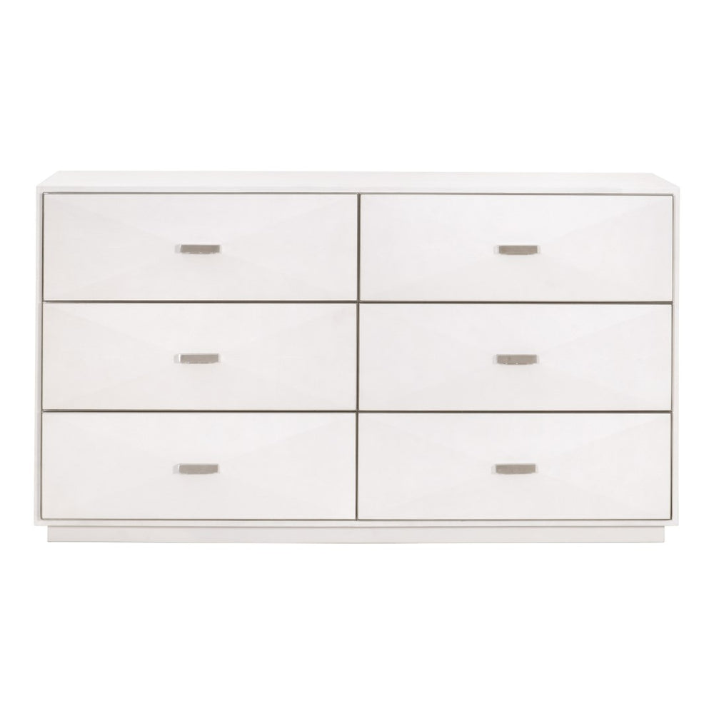 Essentials For Living Wynn Shagreen 6-drawer Double Dresser: Elegant Faux Stingray Design For Chic Bedroom Storage Solutions Pearl Shagreen,Brushed Stainless Steel Faux Shagreen Resin,Solid Rubberwood,Plywood,Mdf,Stainless Steel 6158.Prl-shg/Bstl