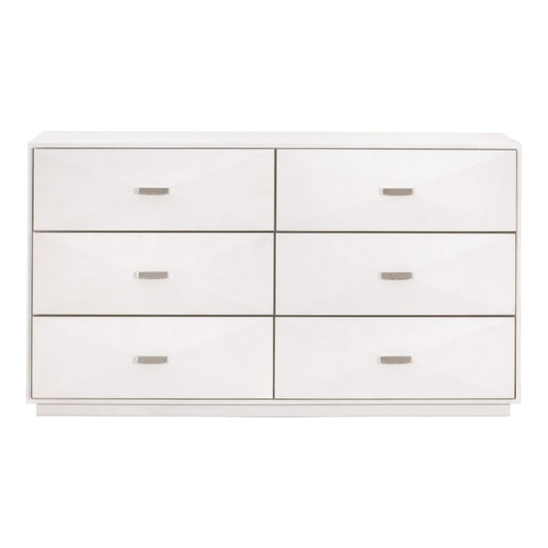 Essentials For Living Wynn Shagreen 6-drawer Double Dresser: Elegant Faux Stingray Design For Chic Bedroom Storage Solutions Pearl Shagreen,Brushed Stainless Steel Faux Shagreen Resin,Solid Rubberwood,Plywood,Mdf,Stainless Steel 6158.Prl-shg/Bstl