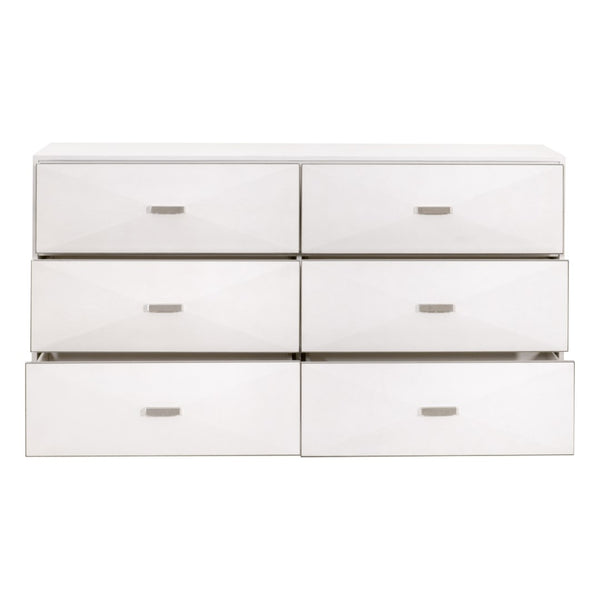 Essentials For Living Wynn Shagreen 6-drawer Double Dresser: Elegant Faux Stingray Design For Chic Bedroom Storage Solutions Pearl Shagreen,Brushed Stainless Steel Faux Shagreen Resin,Solid Rubberwood,Plywood,Mdf,Stainless Steel 6158.Prl-shg/Bstl