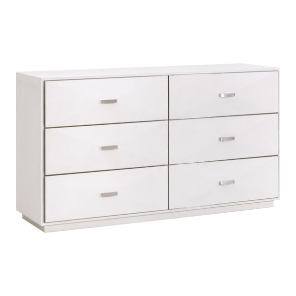Essentials For Living Wynn Shagreen 6-drawer Double Dresser: Elegant Faux Stingray Design For Chic Bedroom Storage Solutions Pearl Shagreen,Brushed Stainless Steel Faux Shagreen Resin,Solid Rubberwood,Plywood,Mdf,Stainless Steel 6158.Prl-shg/Bstl