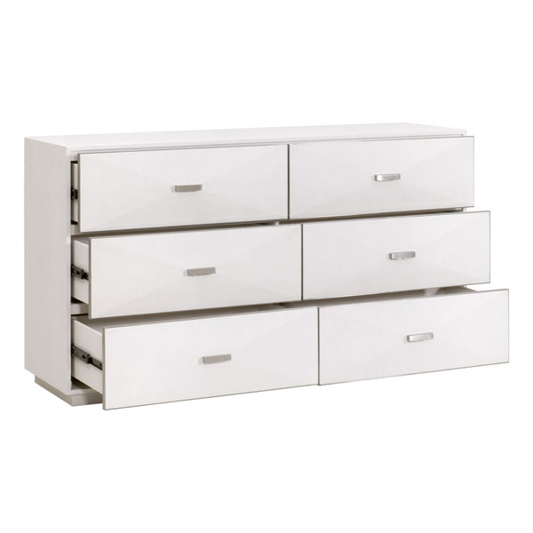 Essentials For Living Wynn Shagreen 6-drawer Double Dresser: Elegant Faux Stingray Design For Chic Bedroom Storage Solutions Pearl Shagreen,Brushed Stainless Steel Faux Shagreen Resin,Solid Rubberwood,Plywood,Mdf,Stainless Steel 6158.Prl-shg/Bstl