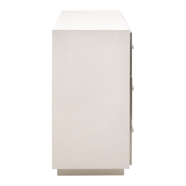 Essentials For Living Wynn Shagreen 6-drawer Double Dresser: Elegant Faux Stingray Design For Chic Bedroom Storage Solutions Pearl Shagreen,Brushed Stainless Steel Faux Shagreen Resin,Solid Rubberwood,Plywood,Mdf,Stainless Steel 6158.Prl-shg/Bstl