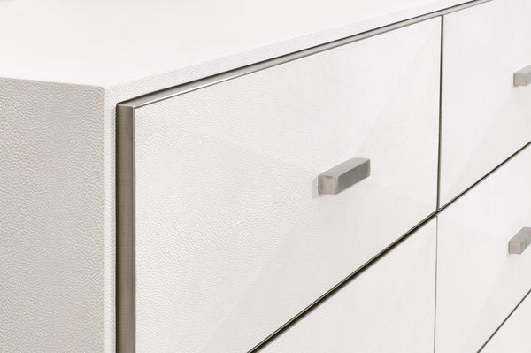 Essentials For Living Wynn Shagreen 6-drawer Double Dresser: Elegant Faux Stingray Design For Chic Bedroom Storage Solutions Pearl Shagreen,Brushed Stainless Steel Faux Shagreen Resin,Solid Rubberwood,Plywood,Mdf,Stainless Steel 6158.Prl-shg/Bstl