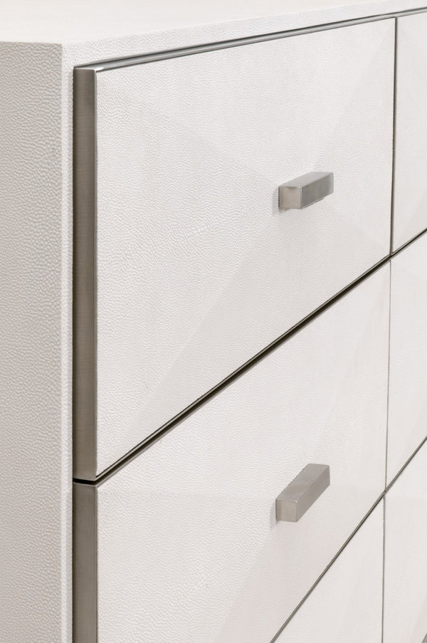 Essentials For Living Wynn Shagreen 6-drawer Double Dresser: Elegant Faux Stingray Design For Chic Bedroom Storage Solutions Pearl Shagreen,Brushed Stainless Steel Faux Shagreen Resin,Solid Rubberwood,Plywood,Mdf,Stainless Steel 6158.Prl-shg/Bstl