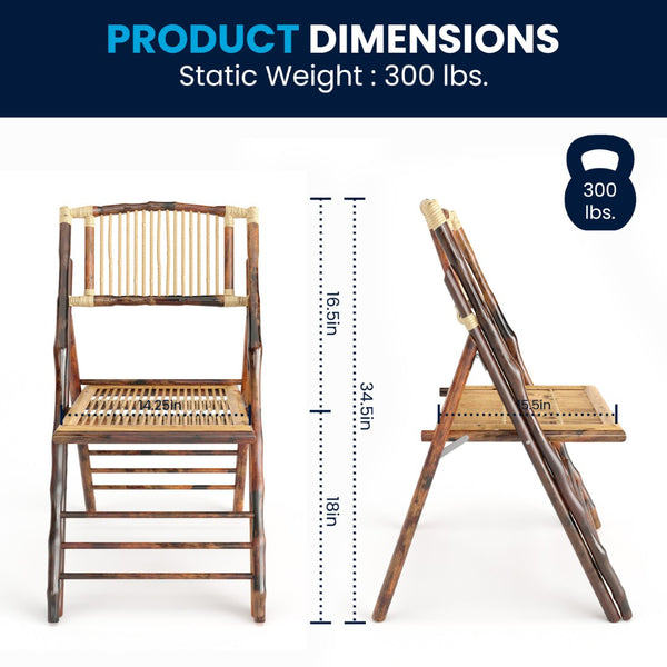 English Elm Bamboo Folding Chairs Set of 2 | Elegant & Durable Indoor/Outdoor Seating for Events & Dining 2-X-62111-BAM-GG