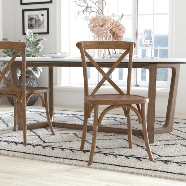 English Elm Advantage X-Back Chairs - Rustic Elegance for Weddings, Events & Dining - Fully Assembled Comfort Dark Natural X-BACK-DNAT