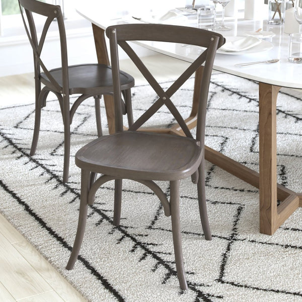 English Elm Advantage X-Back Chairs - Rustic Elegance for Weddings, Events & Dining - Fully Assembled Comfort Grey X-BACK-GREY