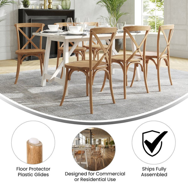 English Elm Advantage X-Back Chair - Stylish and Durable Seating for Banquets, Weddings, and Upscale Dining Venues Light Brown X-BACK-LB