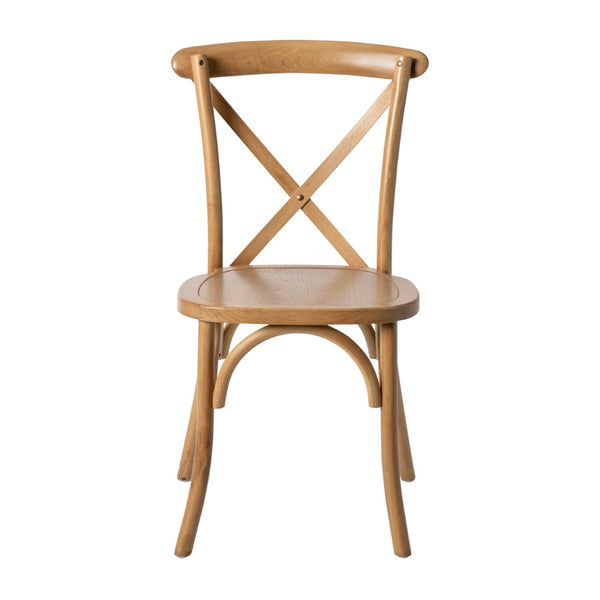 English Elm Advantage X-Back Chair - Stylish and Durable Seating for Banquets, Weddings, and Upscale Dining Venues Light Brown X-BACK-LB