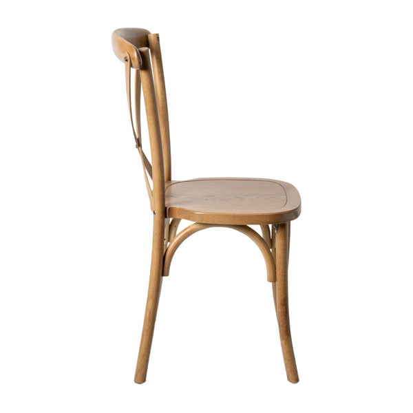 English Elm Advantage X-Back Chair - Stylish and Durable Seating for Banquets, Weddings, and Upscale Dining Venues Light Brown X-BACK-LB