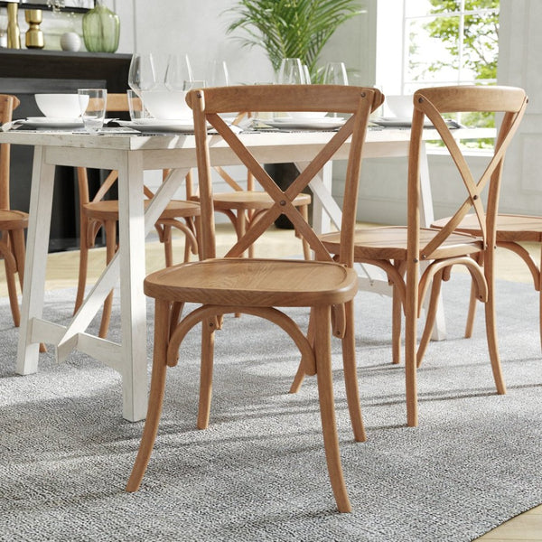 English Elm Advantage X-Back Chair - Stylish and Durable Seating for Banquets, Weddings, and Upscale Dining Venues Light Brown X-BACK-LB