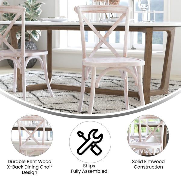 English Elm Advantage X-Back Chairs - Rustic Elegance for Weddings, Events & Dining - Fully Assembled Comfort Lime Wash X-BACK-LW