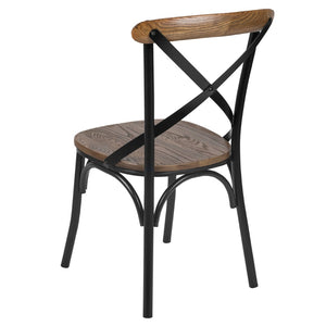 English Elm Advantage X-Back Chair – Sturdy Metal Frame with Fruitwood Seat for Rustic Dining & Event Spaces X-BACK-METAL-FW
