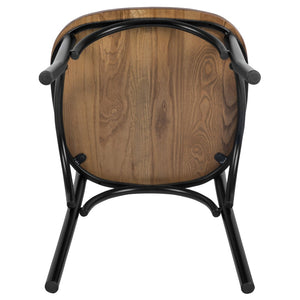 English Elm Advantage X-Back Chair – Sturdy Metal Frame with Fruitwood Seat for Rustic Dining & Event Spaces X-BACK-METAL-FW
