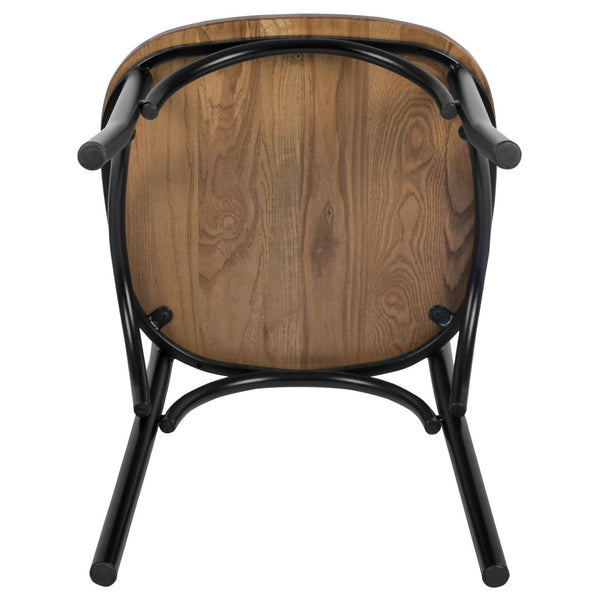 English Elm Advantage X-Back Chair – Sturdy Metal Frame with Fruitwood Seat for Rustic Dining & Event Spaces X-BACK-METAL-FW