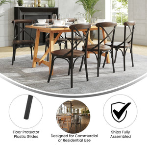 English Elm Advantage X-Back Chair – Sturdy Metal Frame with Fruitwood Seat for Rustic Dining & Event Spaces X-BACK-METAL-FW
