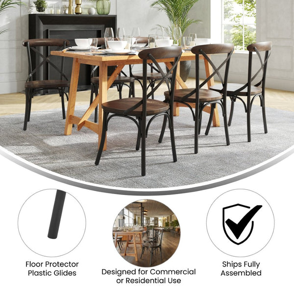 English Elm Advantage X-Back Chair – Sturdy Metal Frame with Fruitwood Seat for Rustic Dining & Event Spaces X-BACK-METAL-FW