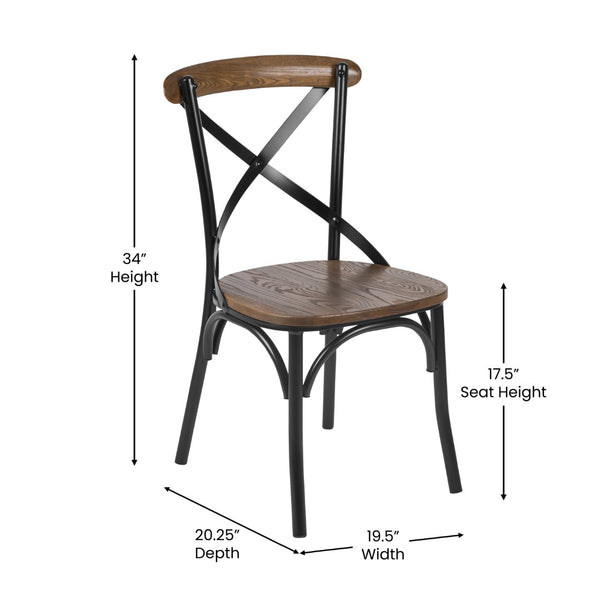 English Elm Advantage X-Back Chair – Sturdy Metal Frame with Fruitwood Seat for Rustic Dining & Event Spaces X-BACK-METAL-FW