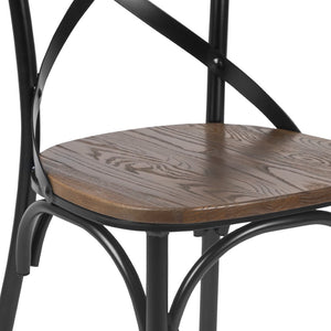 English Elm Advantage X-Back Chair – Sturdy Metal Frame with Fruitwood Seat for Rustic Dining & Event Spaces X-BACK-METAL-FW