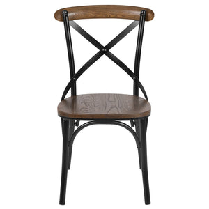 English Elm Advantage X-Back Chair – Sturdy Metal Frame with Fruitwood Seat for Rustic Dining & Event Spaces X-BACK-METAL-FW