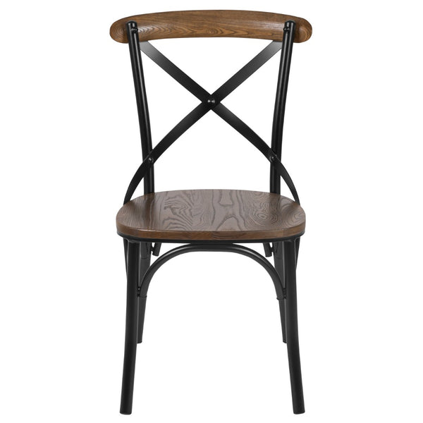 English Elm Advantage X-Back Chair – Sturdy Metal Frame with Fruitwood Seat for Rustic Dining & Event Spaces X-BACK-METAL-FW