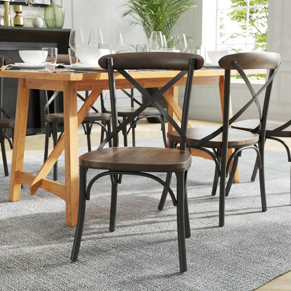 English Elm Advantage X-Back Chair – Sturdy Metal Frame with Fruitwood Seat for Rustic Dining & Event Spaces X-BACK-METAL-FW