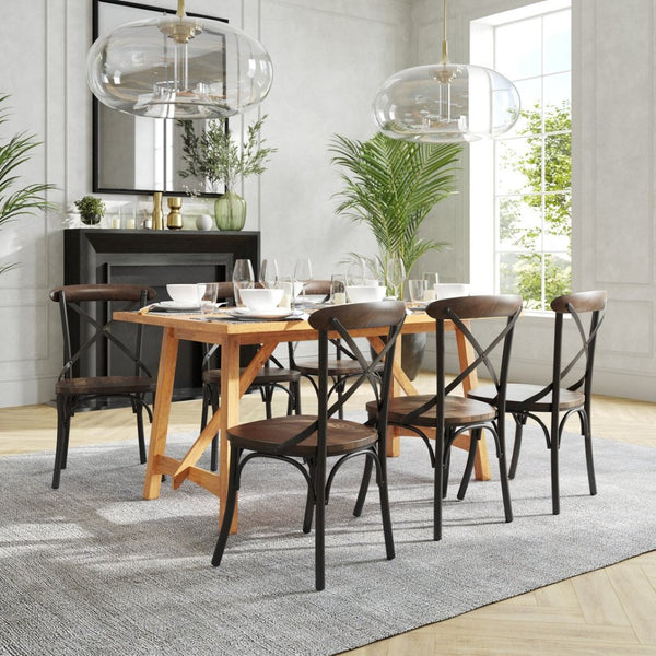 English Elm Advantage X-Back Chair – Sturdy Metal Frame with Fruitwood Seat for Rustic Dining & Event Spaces X-BACK-METAL-FW
