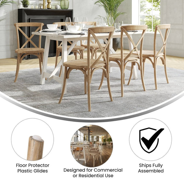 English Elm Advantage X-Back Chair - Stylish and Durable Seating for Banquets, Weddings, and Upscale Dining Venues Natural White Grain X-BACK-NWG