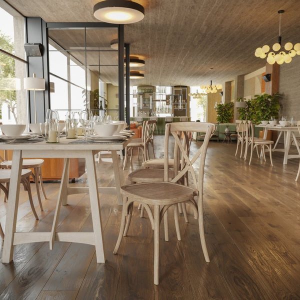 English Elm Advantage X-Back Chair - Stylish and Durable Seating for Banquets, Weddings, and Upscale Dining Venues Natural White Grain X-BACK-NWG
