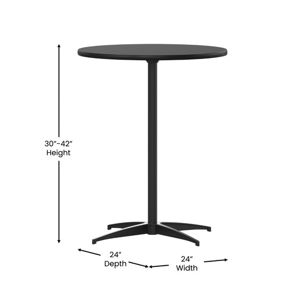English Elm Lars Versatile Cocktail Table with Adjustable Heights for Dining, Events, and Home Use, Durable Design Black 24" Round XA-24-COTA-BK-GG