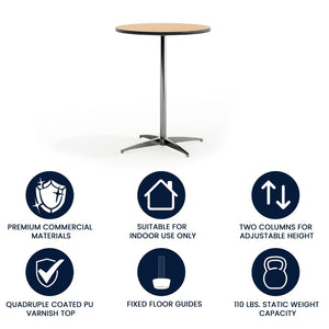 English Elm Lars Versatile Cocktail Table with Adjustable Heights for Dining, Events, and Home Use, Durable Design Natural 24" Round XA-24-COTA-GG