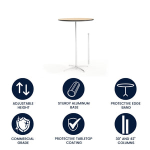 English Elm Lars Versatile Wood Cocktail Table for Events – Adjustable Height, Durable Design, Easy to Transport Natural 30" Round XA-30-COTA-GG